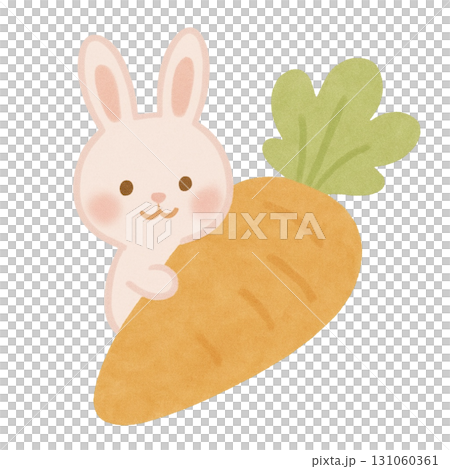 大きなにんじんからひょっこり顔を出すうさぎのイラスト 131060361