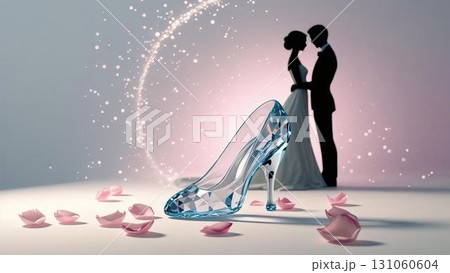 ガラスの靴と新郎新婦。結婚のイメージ。 ガラスの靴と新郎新婦。結婚のイメージ。 131060604