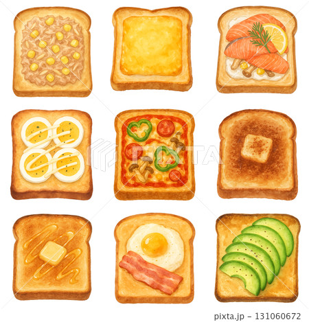 トースト　料理　水彩イラスト　切り抜き素材 131060672