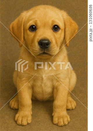 おすわりのゴールデンレトリバーの子犬です。 131060686