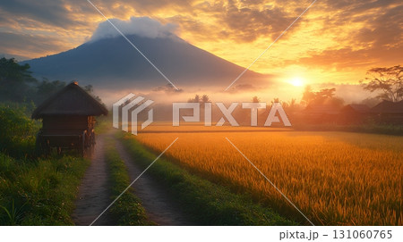 Sunrise Rice Field Landscape in Bali, Indonesia 131060765