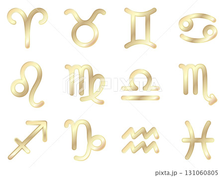 12星座マークのアイコンセット金色　牡羊座牡牛座双子座蟹座獅子座乙女座天秤座蠍射手座山羊座水瓶座魚座 131060805