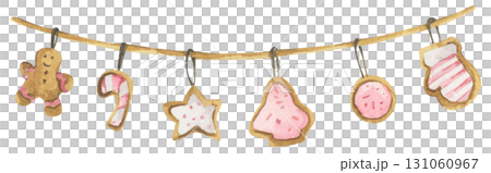 Watercolor Christmas garland ornament border decoration bunting holiday party festive merry xmas greeting card. Watercolor Christmas garland ornament border decoration bunting holiday party festive merry xmas greeting card. 131060967