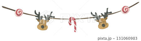 Watercolor Christmas garland ornament border decoration bunting holiday party festive merry xmas greeting card. 131060983
