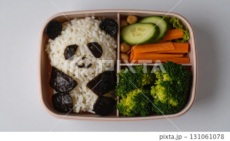 Panda Bento Box with Rice and Fresh Vegetablesのイラスト素材 [131061078] - PIXTA