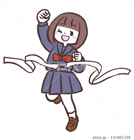 ゴールする女子学生のイラスト 131061100