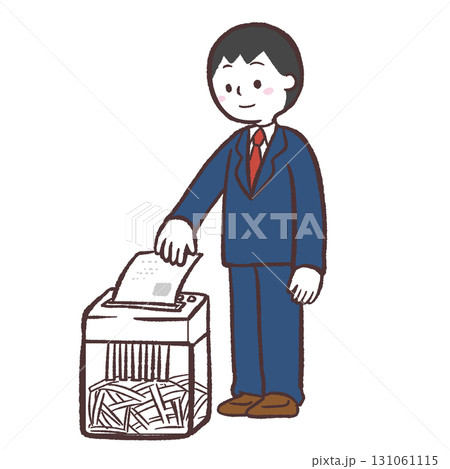 シュレッダーする男性のイラスト シュレッダーする男性のイラスト 131061115