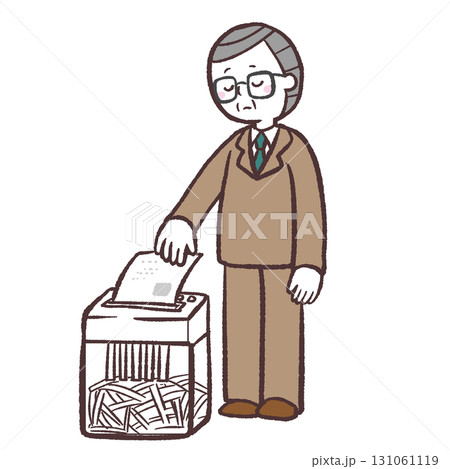 残念そうに書類をシュレッダーする会社員のイラスト 残念そうに書類をシュレッダーする会社員のイラスト 131061119