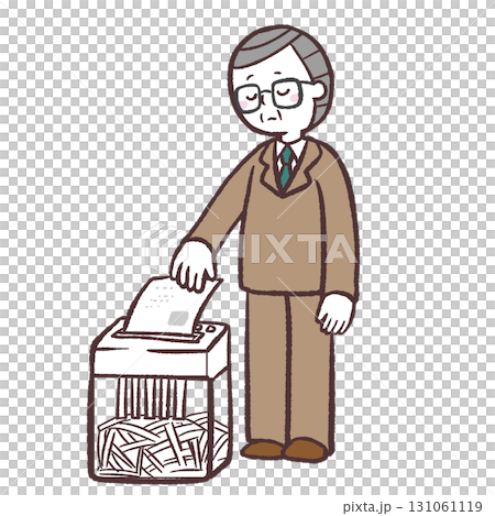 残念そうに書類をシュレッダーする会社員のイラスト 残念そうに書類をシュレッダーする会社員のイラスト 131061119