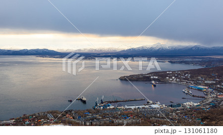 panoramic view of port in Petropavlovsk-Kamchatsky panoramic view of port in Petropavlovsk-Kamchatsky 131061180
