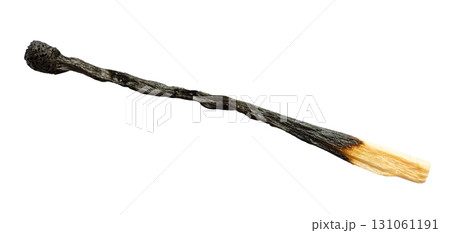 badly burnt household wooden match cutout on white 131061191