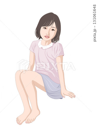 頭を傾け腰掛ける少女のイラスト 頭を傾け腰掛ける少女のイラスト 131061648