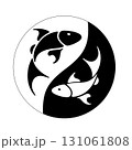 Symbol of yin and yang with an illustrator of fish in black and white 131061808