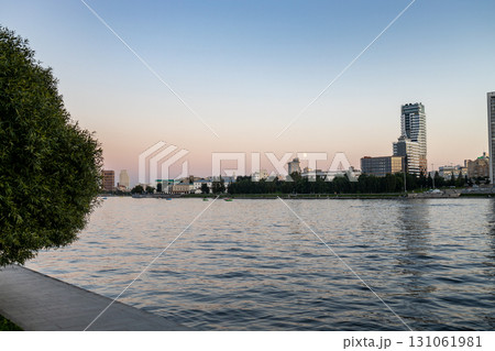 embankment Iset River in Yekaterinburg city embankment Iset River in Yekaterinburg city 131061981