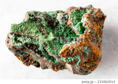 conichalcite crystals on limonite rock on white 131062014