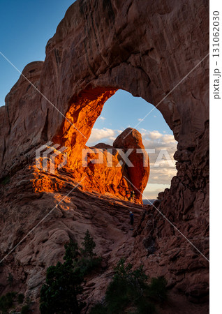 Majestic view of North Window during sunset in Arches National Park, Utah, USA Majestic view of North Window during sunset in Arches National Park, Utah, USA 131062030