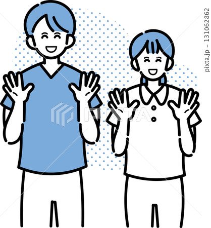 笑顔で手を振る医師と看護師のイラスト 131062862