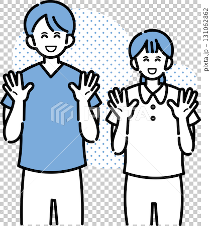 笑顔で手を振る医師と看護師のイラスト 131062862