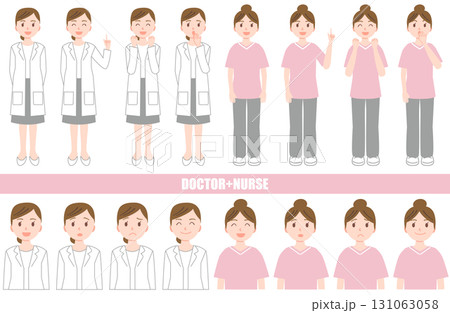 いろいろなポーズの医療従事者と女性医師 いろいろなポーズの医療従事者と女性医師 131063058