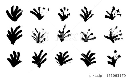 Set of black leaves drawn with dry brush, tree branches drawn with ink, field with flowers, background with grunge flowers and leaves, black stems with various flowers, blots in the form of leaves Set of black leaves drawn with dry brush, tree branches drawn with ink, field with flowers, background with grunge flowers and leaves, black stems with various flowers, blots in the form of leaves 131063170