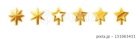 Christmas gold tree topper vector. 3d realistic golden star decoration in deco style, decorative traditional shiny design for top of Xmas pine tree in winter season isolated on white. 131063431