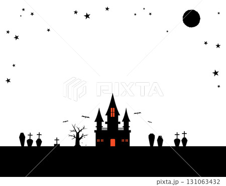 秋　ハロウィン　不気味な館と墓場のフレーム　4 131063432