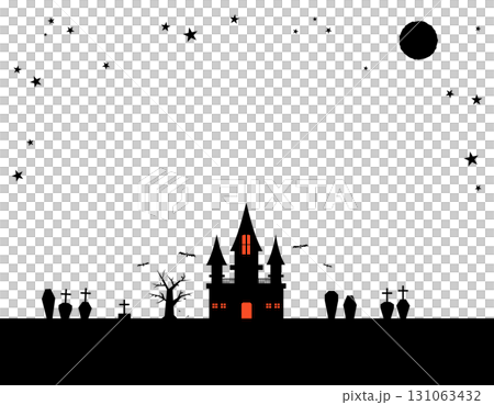 秋　ハロウィン　不気味な館と墓場のフレーム　4 131063432