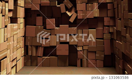 Stacked Cardboard Boxes in a Warehouse Interior Setting 131063586
