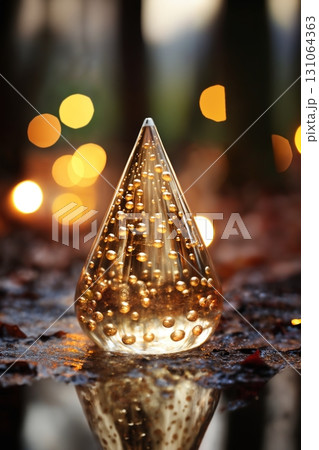 Christmas tree with decoration for New Year's holidays, evening forest and snow, winter season 131064363