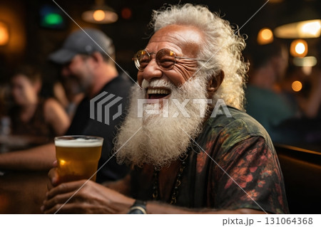 portrait of a happy man in a pub, joyful emotions, happy faces 131064368