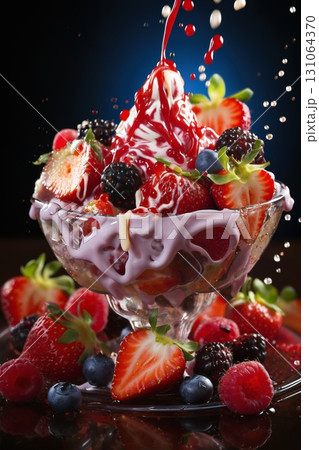 strawberries with creamy splashes, fresh and healthy food 131064370
