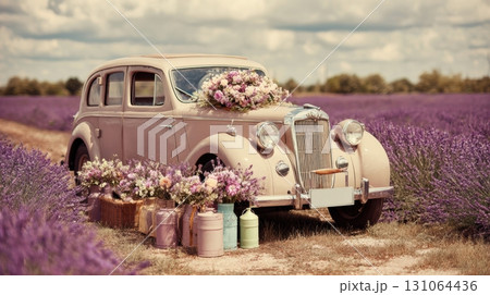 Vintage lavender colored convertible car 131064436