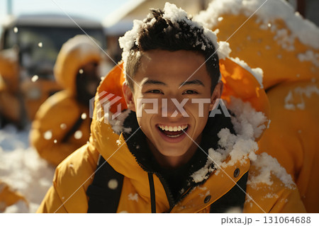 portrait of a man enjoying snow and winter 131064688