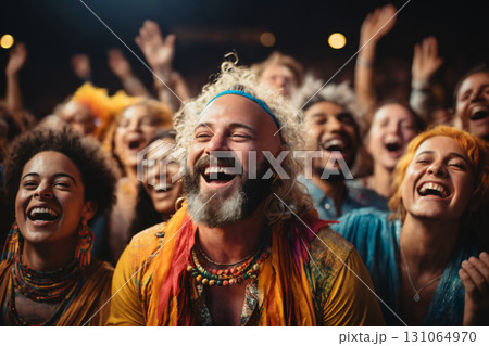 portrait of a man at a gay pride parade, happy and joyful emotions with friends, LGBT concept 131064970