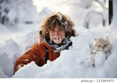 portrait of a man enjoying snow and winter 131064975