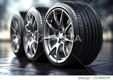 new alloy car wheels on abstract background with bokeh lights 131064976