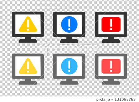監視器中顯示警告和注意事項的圖示集材料 監視器中顯示警告和注意事項的圖示集材料 131065765