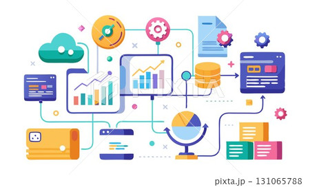 Data streams and visual elements suggest the constant flow of information and financial transactions. 131065788