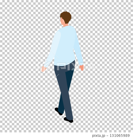 Isometric illustration of a man walking from behind 131065989