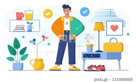 Her trendy outfit and stylish home decor contribute to the influencer aesthetic of the video. 131066089