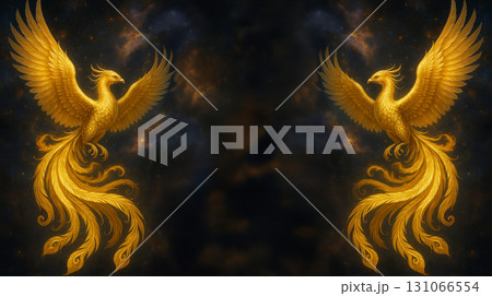 黄金の双翼フェニックス ― 天空を舞う神秘の守護鳥 131066554