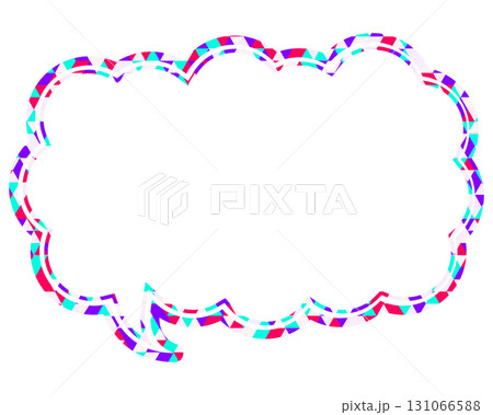 ステンドグラス風吹き出し　三角形模様　細長い雲形 131066588