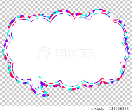 ステンドグラス風吹き出し　三角形模様　細長い雲形 131066588