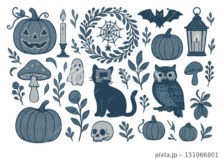 ハロウィンのかわいい手描きイラストセット 131066801