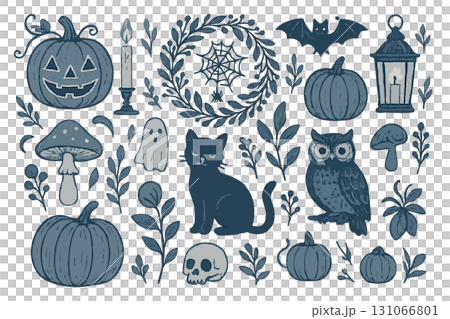ハロウィンのかわいい手描きイラストセット 131066801