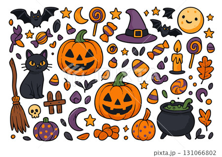 ハロウィンモチーフのかわいい手描きイラスト 131066802