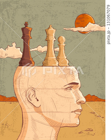 Head and chess pieces 131067079