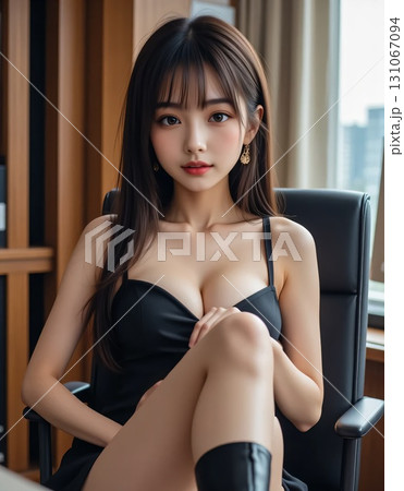 オフィスの椅子に座って脚を組む起業家の女性 131067094