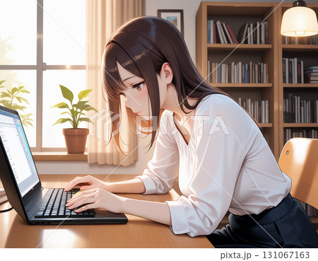コワーキングスペースで仕事に集中する清楚な女性 131067163
