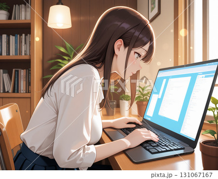 コワーキングスペースで仕事に集中する清楚な女性 コワーキングスペースで仕事に集中する清楚な女性 131067167